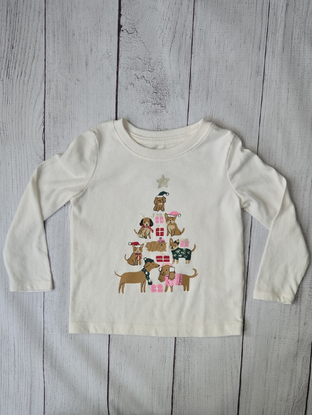 Toddler Girls' Long-Sleeve Holiday Puppy Graphic Top - 2t